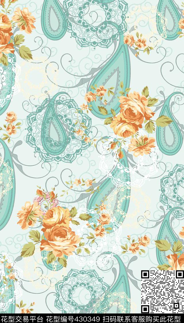清新花卉佩斯利传统印花华亿平台下载（图片编号: 430349） - 瓦栏（Walan）
