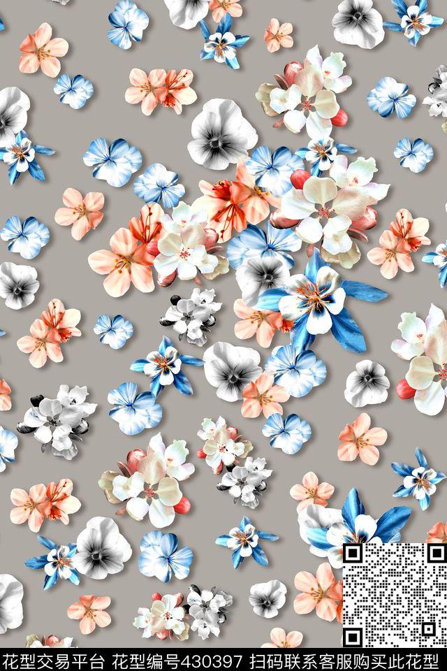 小花彩色花朵潮流女装数码印花华亿平台下载（图片编号: 430397） - 瓦栏（Walan）