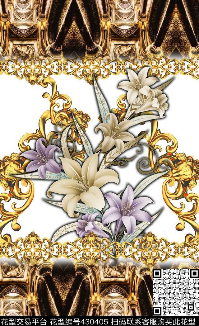 定位金属花边欧式宫廷风数码印花华亿平台下载（图片编号: 430405） - 瓦栏（Walan）