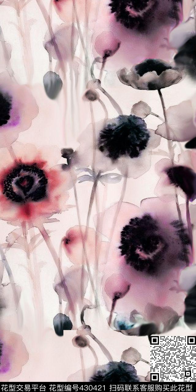 时尚流行新潮水彩花卉丝绸真丝棉布数码印花华亿平台下载（图片编号: 430421） - 瓦栏（Walan）