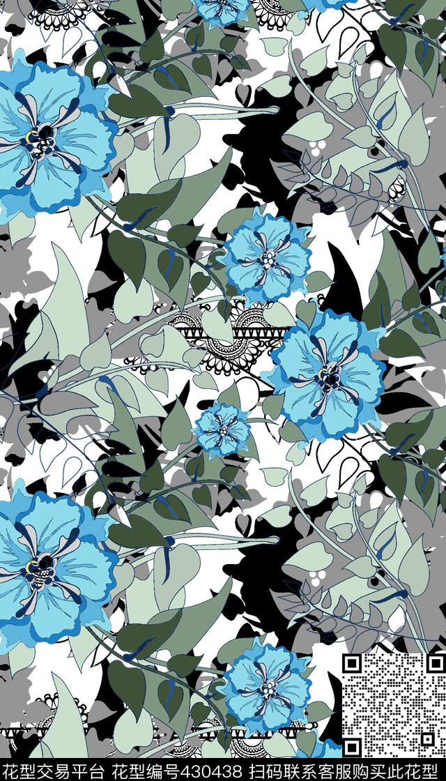 时尚花卉蕾丝传统印花华亿平台下载（图片编号: 430438） - 瓦栏（Walan）