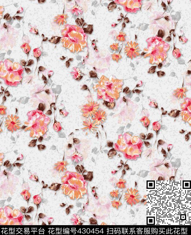 小清新花卉水彩清新花卉数码印花华亿平台下载（图片编号: 430454） - 瓦栏（Walan）