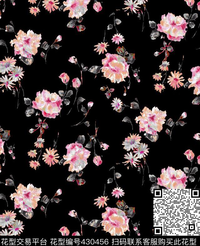 小清新花卉水彩清新花卉数码印花华亿平台下载（图片编号: 430456） - 瓦栏（Walan）