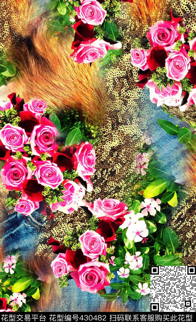 花卉牛仔亮片数码华亿平台时尚花卉数码印花华亿平台下载（图片编号: 430482） - 瓦栏（Walan）