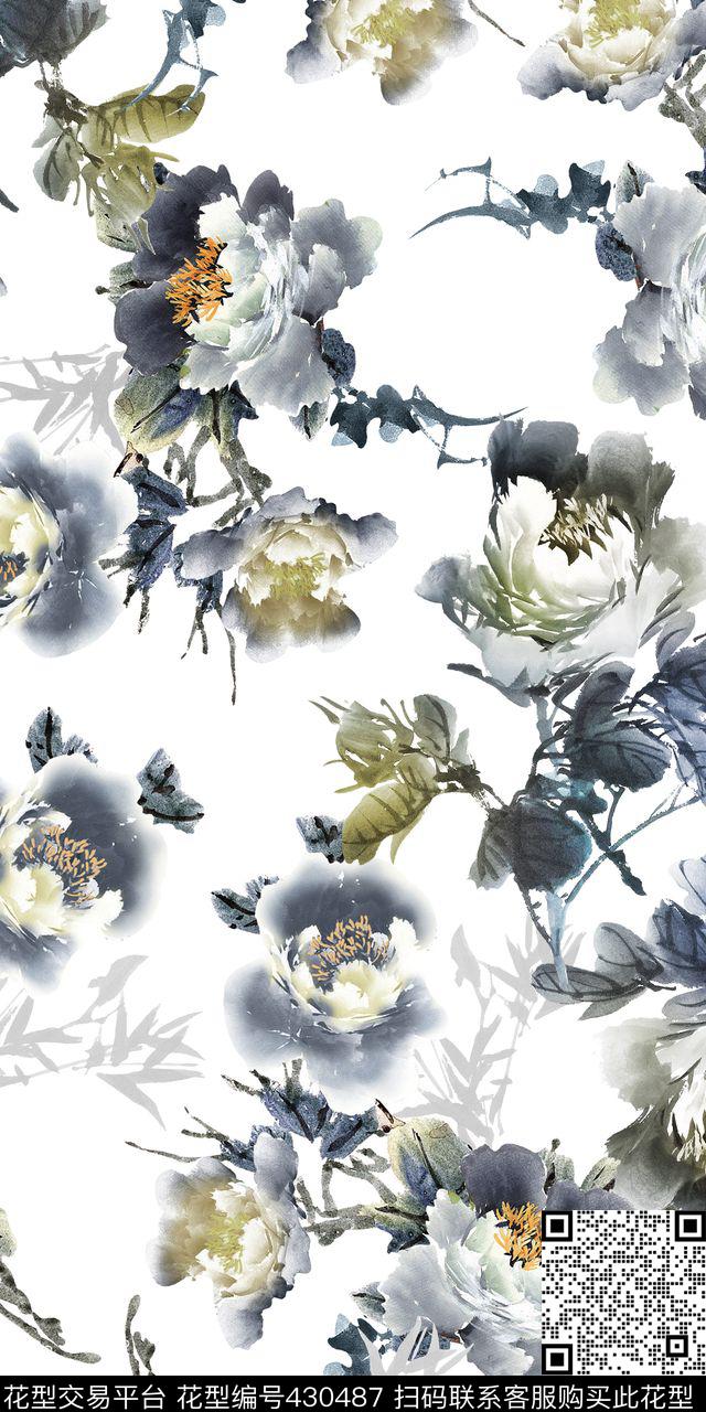 大气素雅牡丹大牌潮流数码印花华亿平台下载（图片编号: 430487） - 瓦栏（Walan）