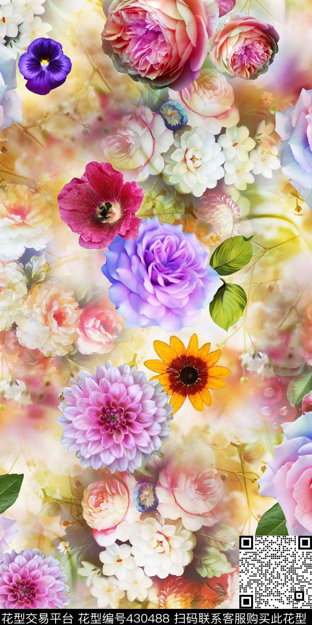 时尚清爽油画手绘数码花卉数码印花华亿平台下载（图片编号: 430488） - 瓦栏（Walan）