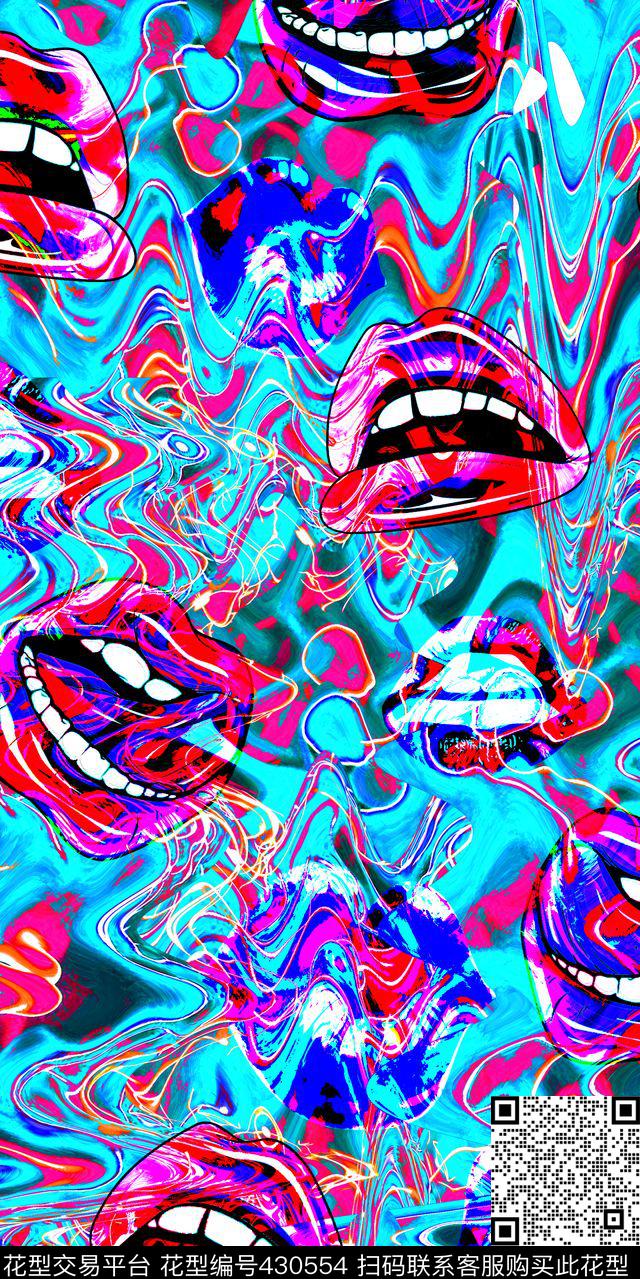 抽象肌理服装红唇数码印花华亿平台下载（图片编号: 430554） - 瓦栏（Walan）