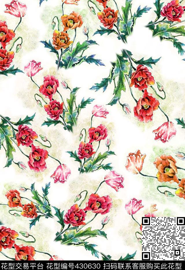 小碎花花卉水彩数码印花华亿平台下载（图片编号: 430630） - 瓦栏（Walan）