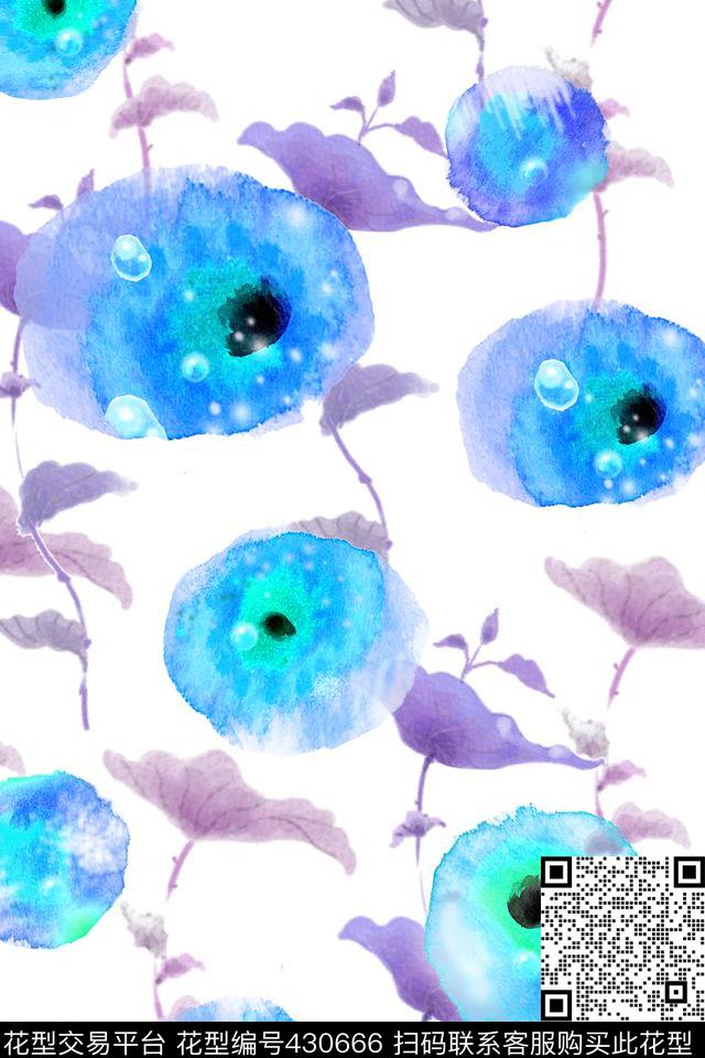 花瓣花卉清新数码印花华亿平台下载（图片编号: 430666） - 瓦栏（Walan）