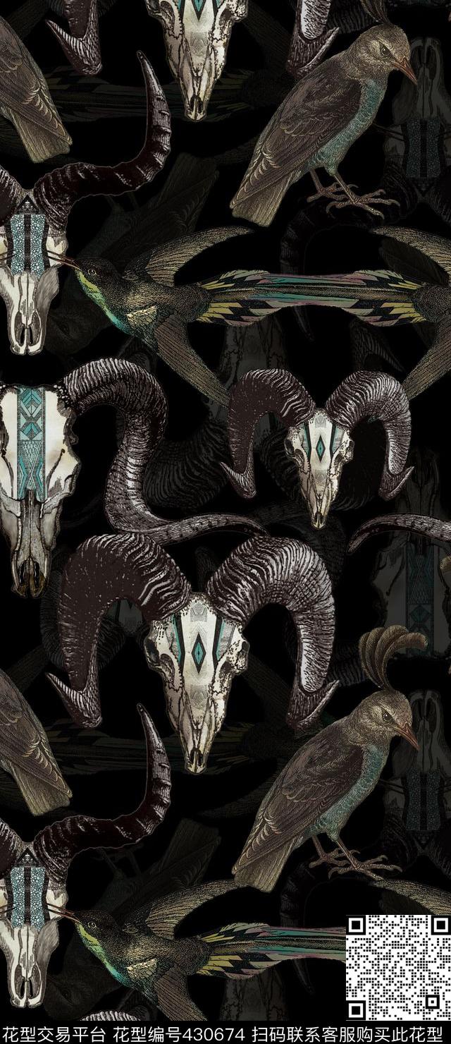 动物复古文艺个性男装数码印花华亿平台下载（图片编号: 430674） - 瓦栏（Walan）