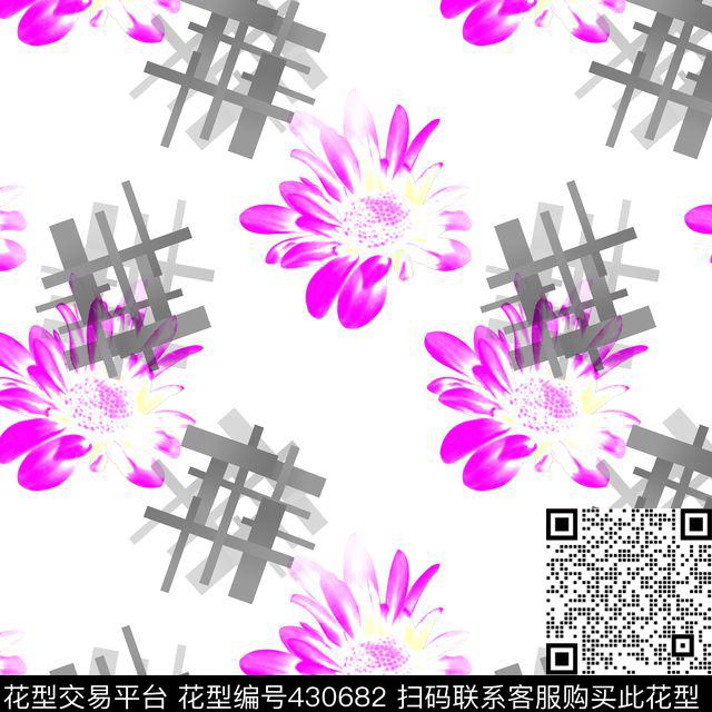 格子花瓣花卉传统印花华亿平台下载（图片编号: 430682） - 瓦栏（Walan）