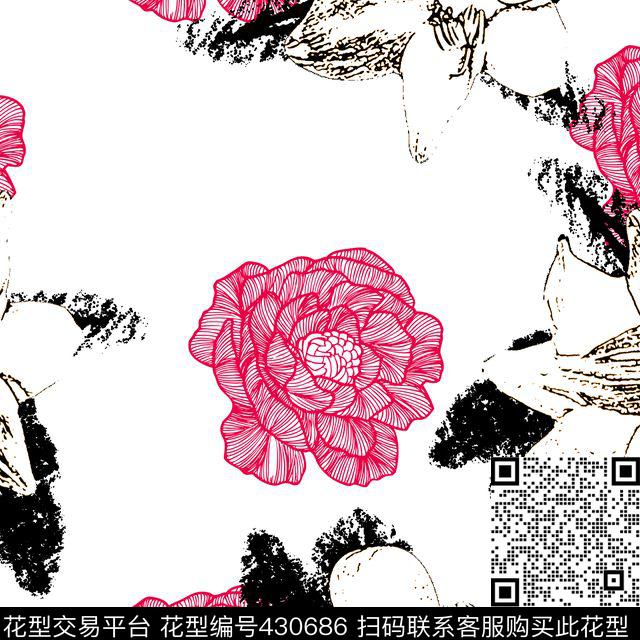 花瓣花卉民族传统印花华亿平台下载（图片编号: 430686） - 瓦栏（Walan）