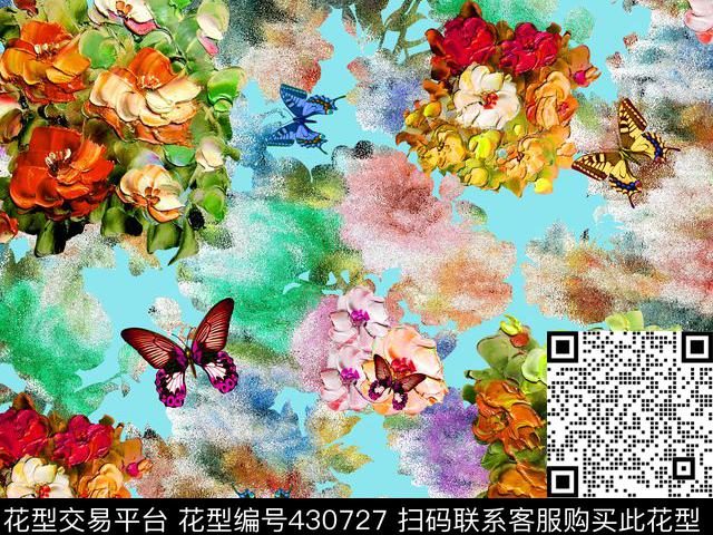 春夏时尚风格优美的蝴蝶大气的手绘油画数码印花华亿平台下载（图片编号: 430727） - 瓦栏（Walan）