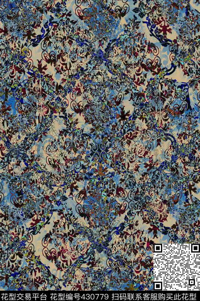 复古卷草潮流数码印花华亿平台下载（图片编号: 430779） - 瓦栏（Walan）