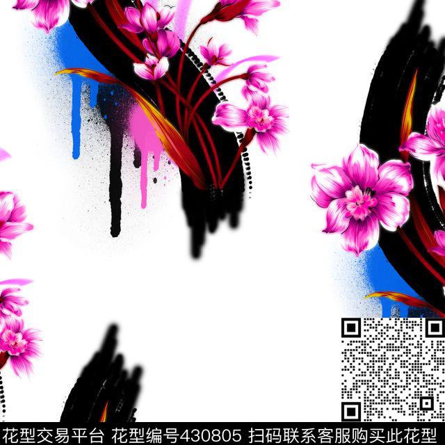 抽象花卉手绘数码印花华亿平台下载（图片编号: 430805） - 瓦栏（Walan）