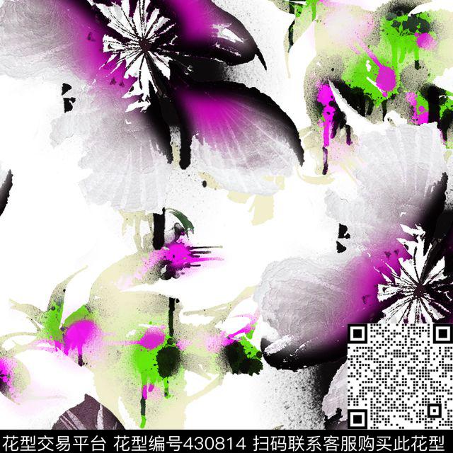 抽象花卉手绘数码印花华亿平台下载（图片编号: 430814） - 瓦栏（Walan）