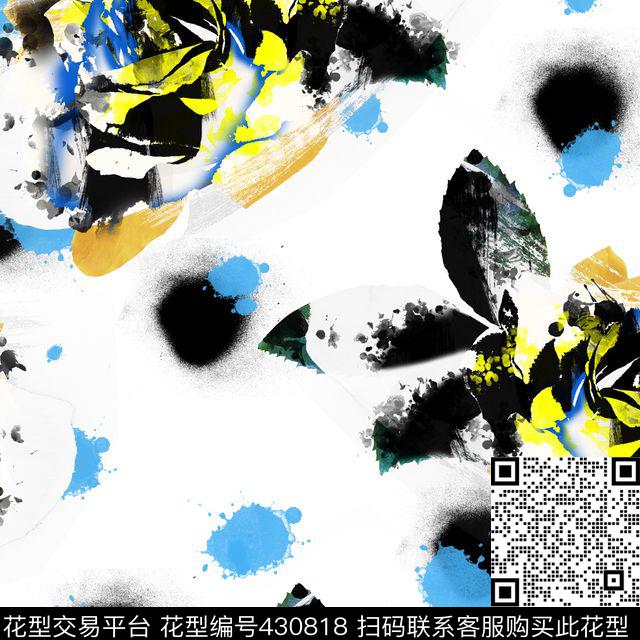 抽象花卉手绘数码印花华亿平台下载（图片编号: 430818） - 瓦栏（Walan）