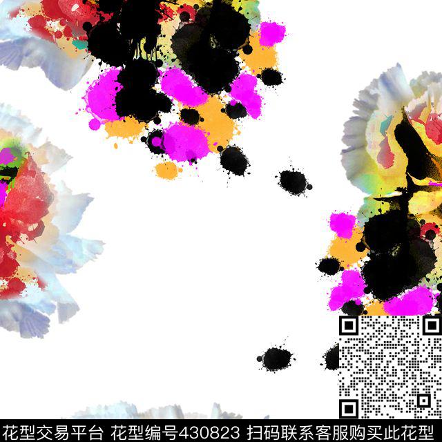 抽象花卉墨点数码印花华亿平台下载（图片编号: 430823） - 瓦栏（Walan）