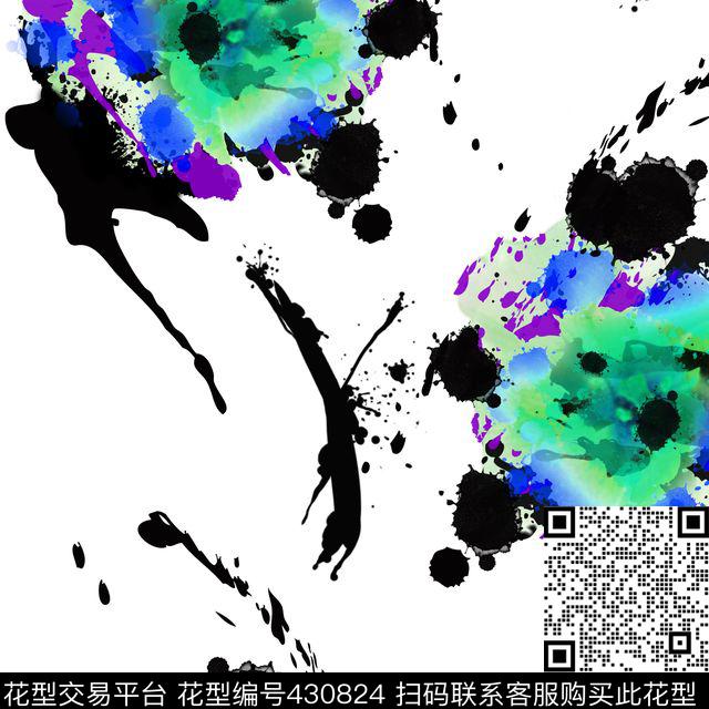 抽象花卉墨点数码印花华亿平台下载（图片编号: 430824） - 瓦栏（Walan）