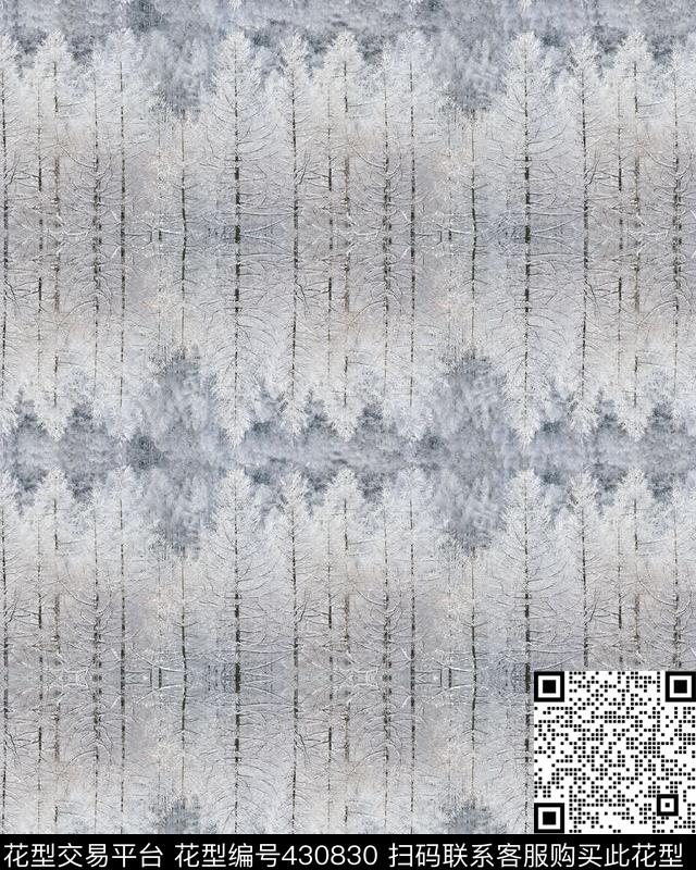 流行树木雪景数码印花华亿平台下载（图片编号: 430830） - 瓦栏（Walan）