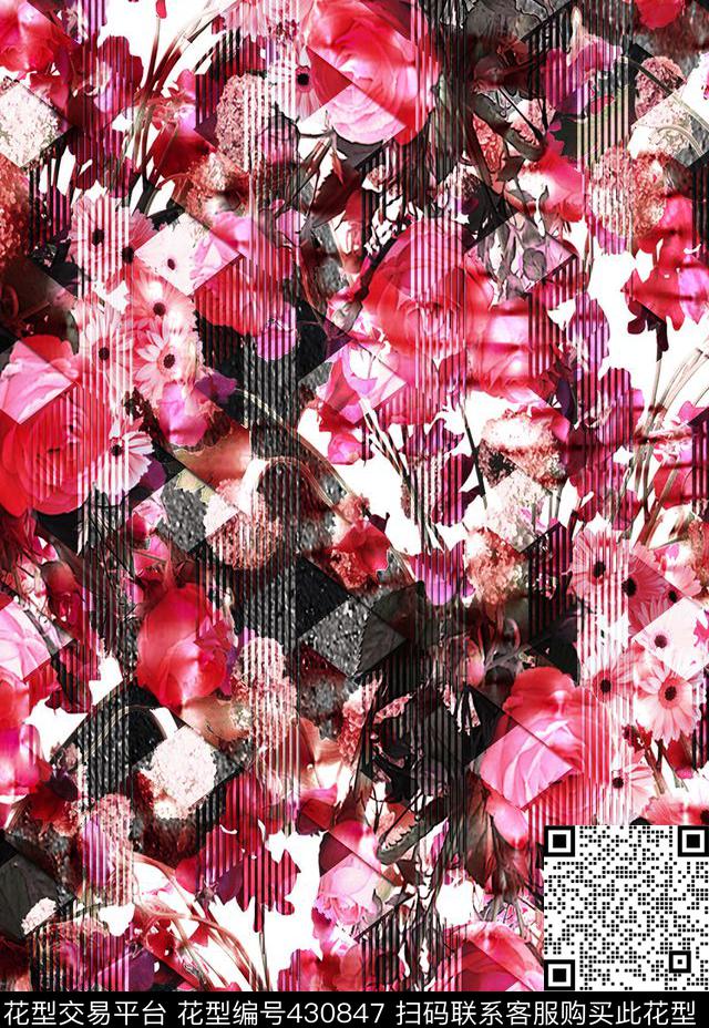 花卉玫瑰抽象数码印花华亿平台下载（图片编号: 430847） - 瓦栏（Walan）