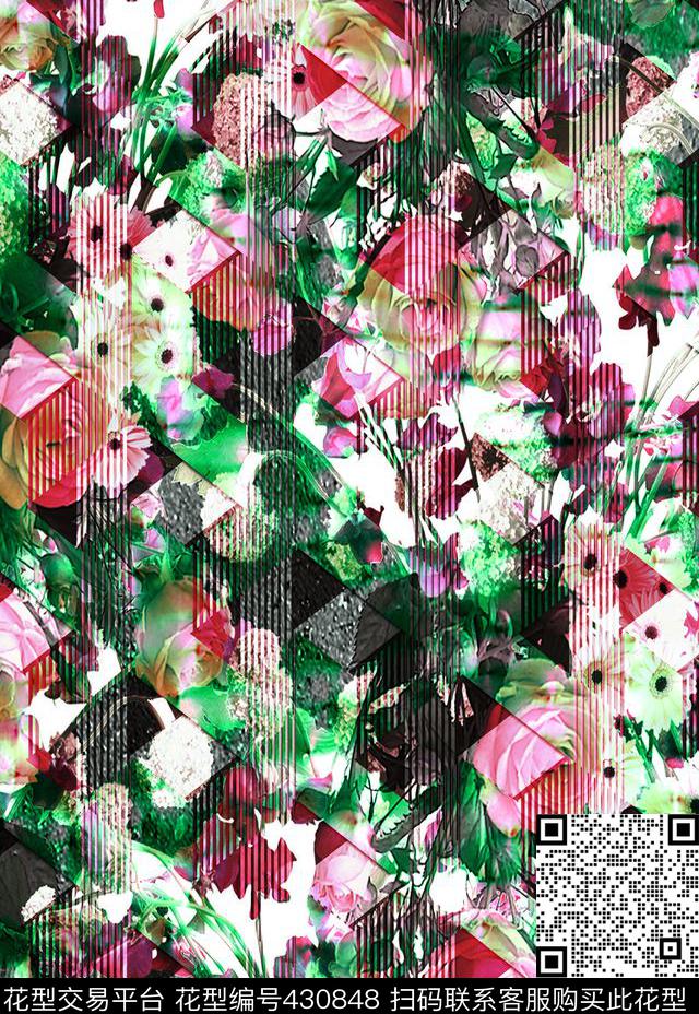 花卉玫瑰抽象数码印花华亿平台下载（图片编号: 430848） - 瓦栏（Walan）