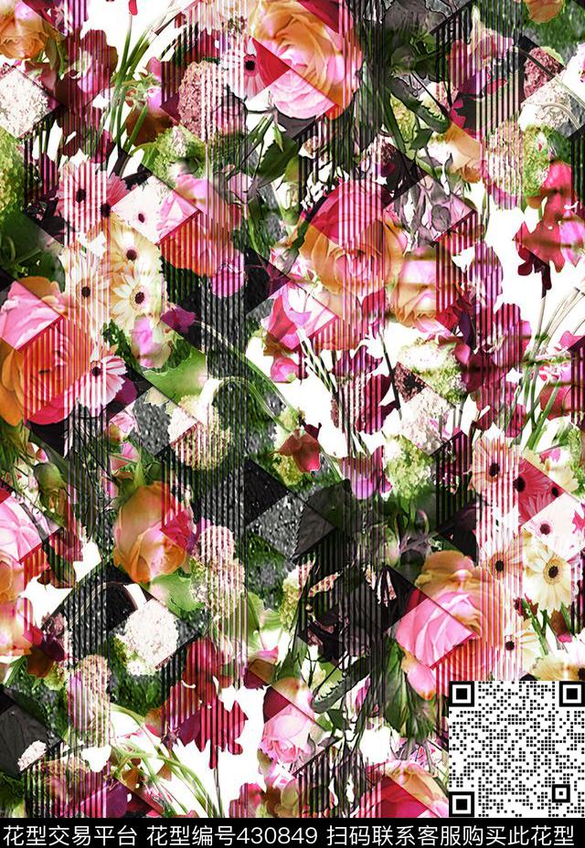 花卉玫瑰抽象数码印花华亿平台下载（图片编号: 430849） - 瓦栏（Walan）