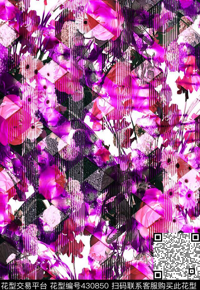 花卉玫瑰抽象数码印花华亿平台下载（图片编号: 430850） - 瓦栏（Walan）