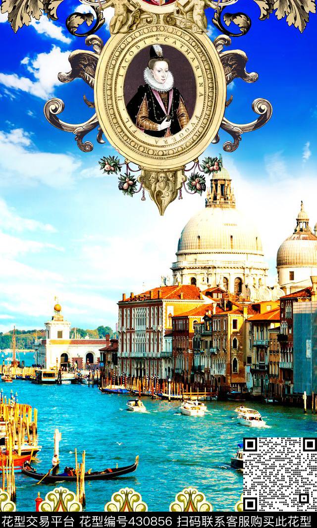 欧式建筑相框数码印花华亿平台下载（图片编号: 430856） - 瓦栏（Walan）