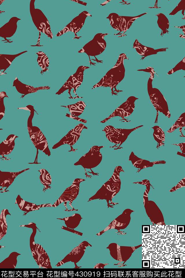 简约剪影鸟抽象传统印花华亿平台下载（图片编号: 430919） - 瓦栏（Walan）