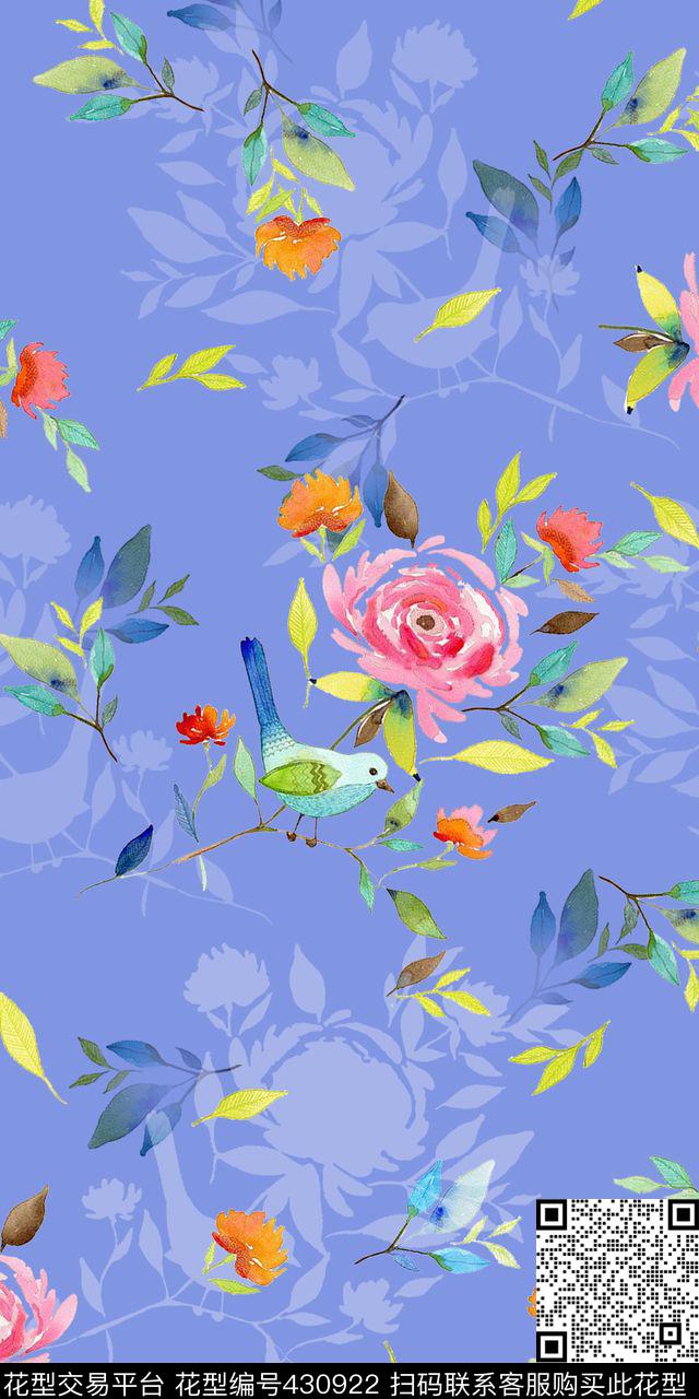 时尚流行新潮手绘花卉丝绸真丝棉布数码印花华亿平台下载（图片编号: 430922） - 瓦栏（Walan）