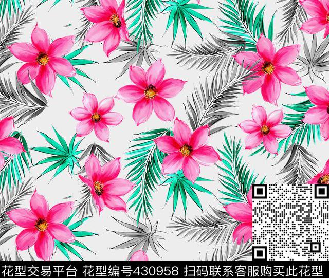 花卉流行时尚大牌时尚水彩数码印花华亿平台下载（图片编号: 430958） - 瓦栏（Walan）