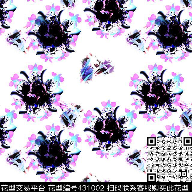 抽象花卉手绘数码印花华亿平台下载（图片编号: 431002） - 瓦栏（Walan）