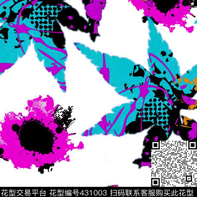 抽象花卉麻叶数码印花华亿平台下载（图片编号: 431003） - 瓦栏（Walan）