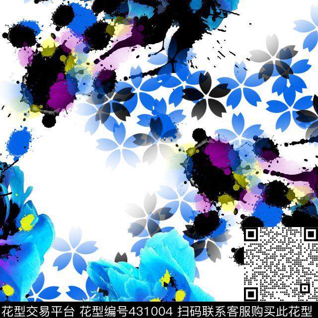抽象花卉墨点数码印花华亿平台下载（图片编号: 431004） - 瓦栏（Walan）
