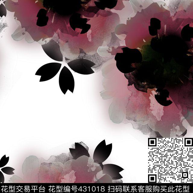 抽象花卉水彩数码印花华亿平台下载（图片编号: 431018） - 瓦栏（Walan）