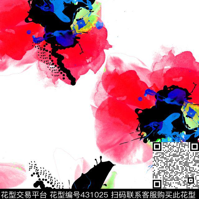 抽象花卉流行时尚数码印花华亿平台下载（图片编号: 431025） - 瓦栏（Walan）
