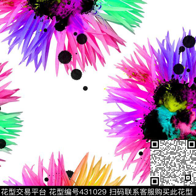 彩色抽象菊花数码印花华亿平台下载（图片编号: 431029） - 瓦栏（Walan）