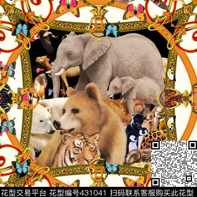 动物方巾热带雨林数码印花华亿平台下载（图片编号: 431041） - 瓦栏（Walan）