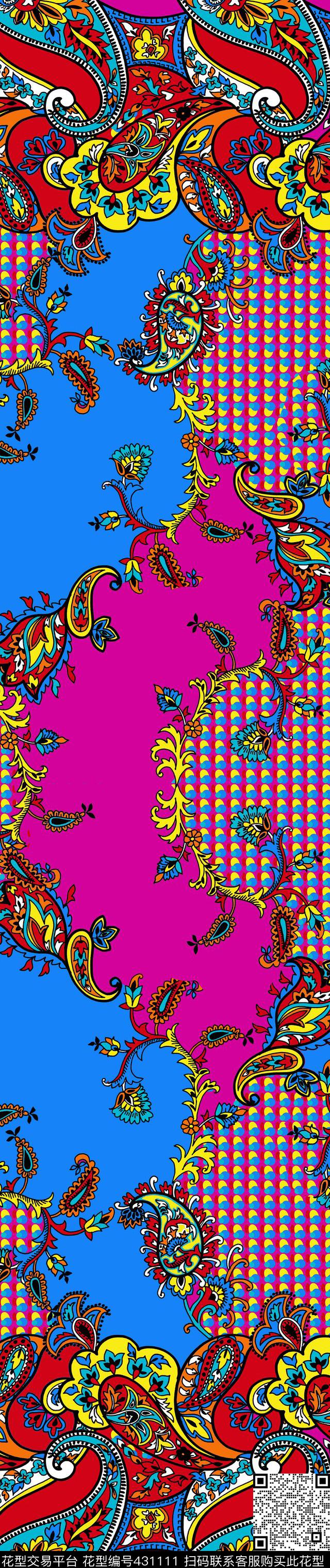 传统印花佩斯利花卉双边定位印花传统印花华亿平台下载（图片编号: 431111） - 瓦栏（Walan）