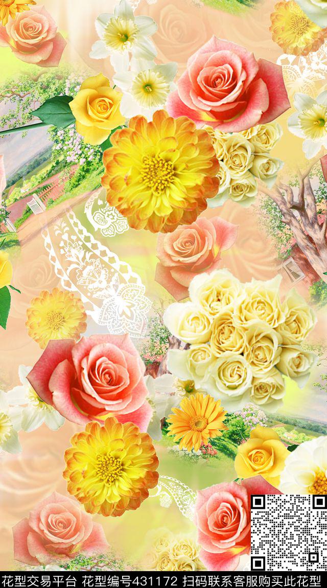 时尚写实花卉风景佩斯利亮丽清新画稿丝巾服装改F-S服装（花卉）数码印花华亿平台下载（图片编号: 431172） - 瓦栏（Walan）