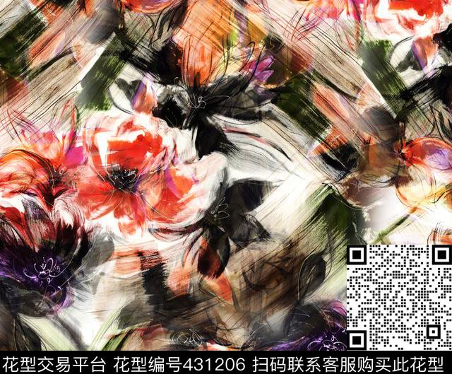 花卉流行时尚时尚个性数码印花华亿平台下载（图片编号: 431206） - 瓦栏（Walan）