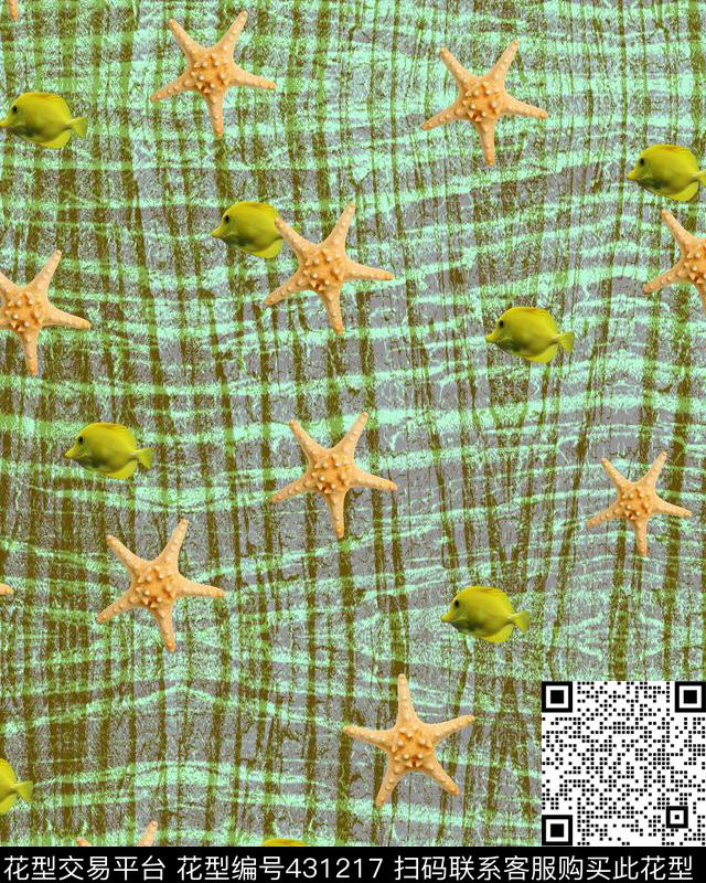 海星海洋风鱼儿数码印花华亿平台下载（图片编号: 431217） - 瓦栏（Walan）