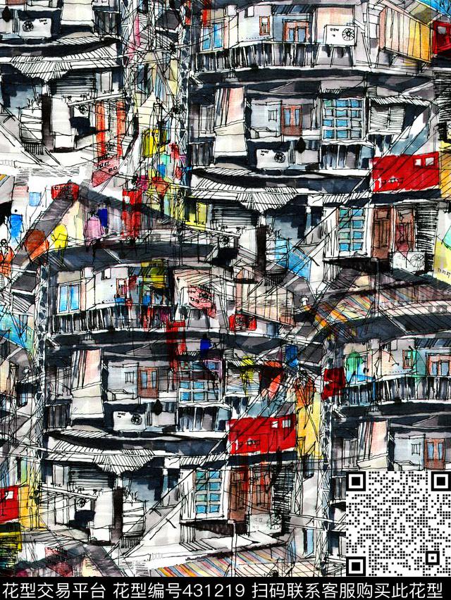 潮流抽象风景数码印花华亿平台下载（图片编号: 431219） - 瓦栏（Walan）