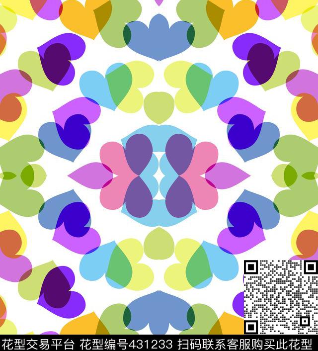 抽象几何心形传统印花华亿平台下载（图片编号: 431233） - 瓦栏（Walan）