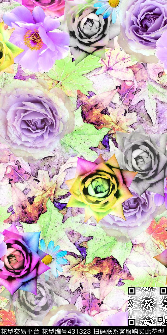 清新花卉时尚数码印花华亿平台下载（图片编号: 431323） - 瓦栏（Walan）