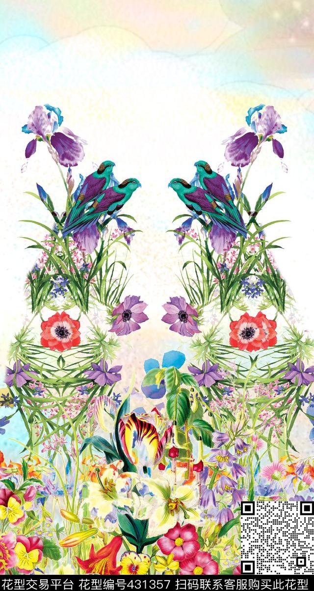 花卉清新花卉小鸟水彩底纹小清新数码印花华亿平台下载（图片编号: 431357） - 瓦栏（Walan）