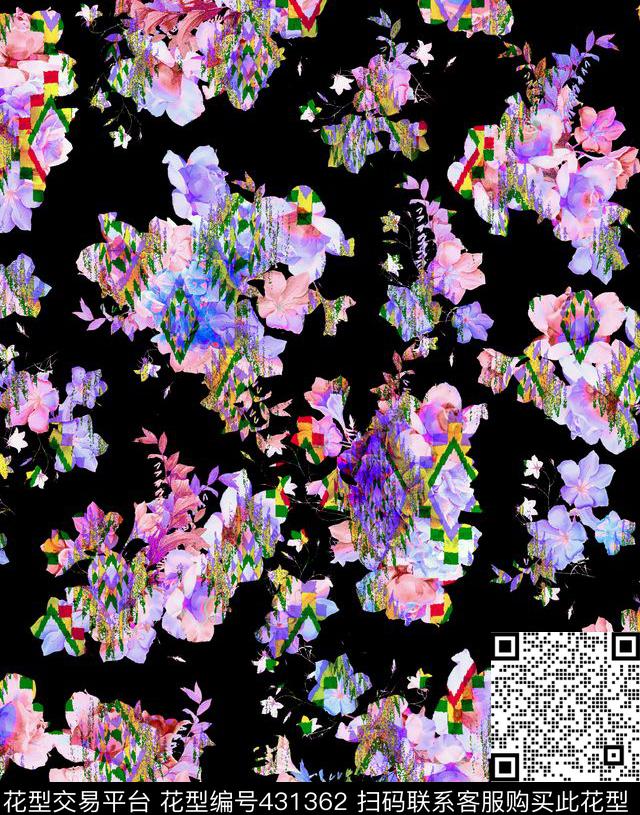 清新花卉彩色粉色清新水彩花卉数码印花华亿平台下载（图片编号: 431362） - 瓦栏（Walan）