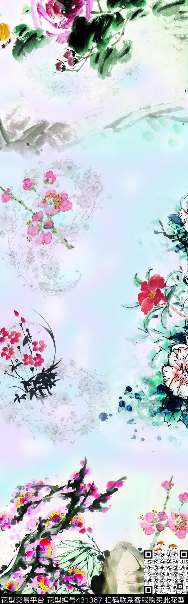 时尚花卉综合色数码印花华亿平台下载（图片编号: 431367） - 瓦栏（Walan）
