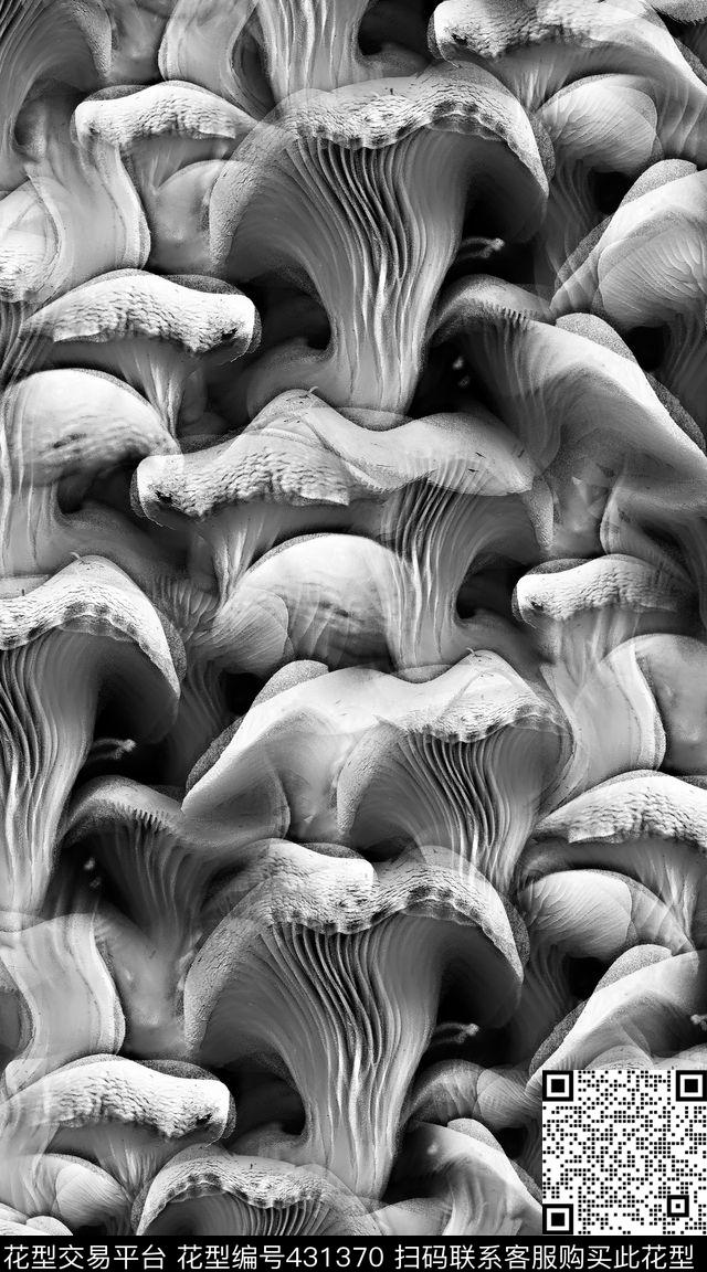 黑白创意菌类数码印花华亿平台下载（图片编号: 431370） - 瓦栏（Walan）